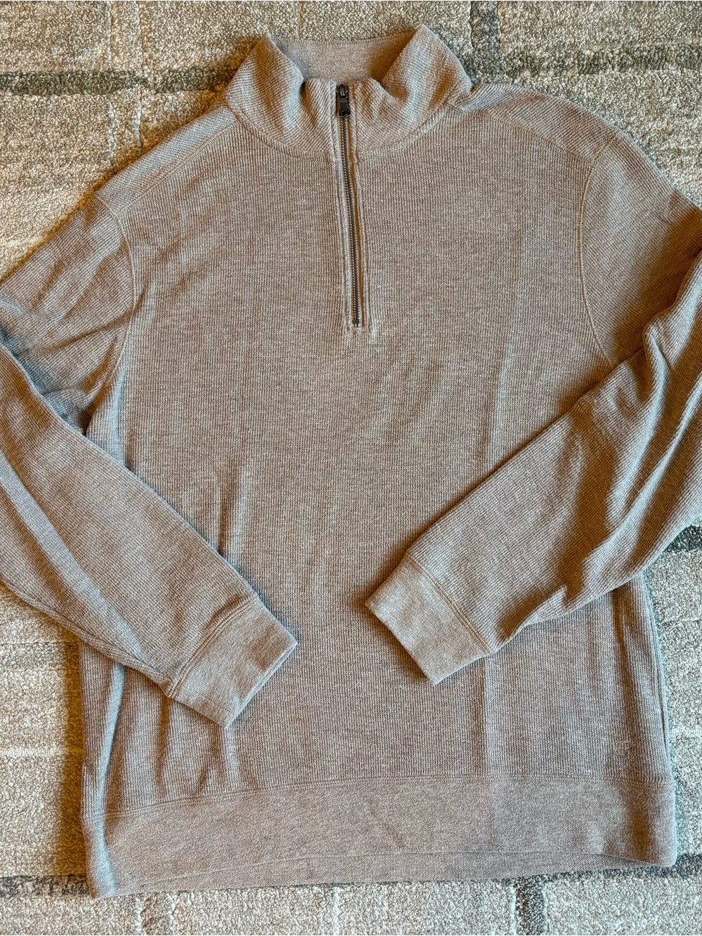 Banana Republic men's waffle knit quarter-zip pullover sweater neutral tan